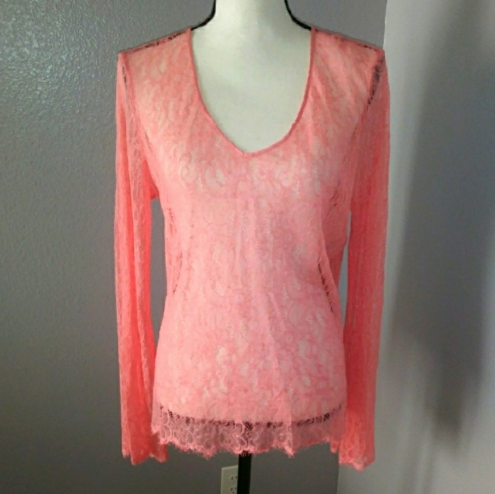 Moda International pink nylon lace blouse